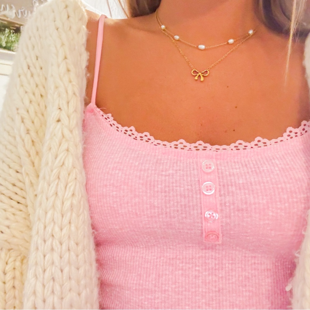pacsun pink lace trim tank top